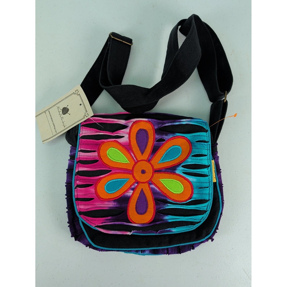 Himalaya‎ Handmade Cotton Crossbody Bag Floral Patch Design Nepal Purse